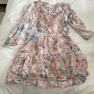 Velvet by Graham & Spencer Girls' Watercolor Floral Tiered Dress - Peach & Mint